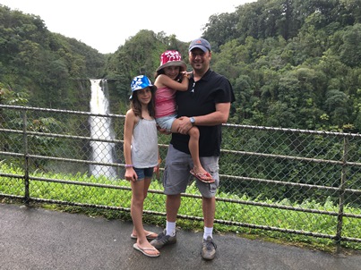 girls and Daddy at waterfall