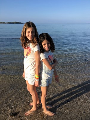 girls posing on beach