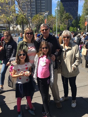 girls and Grandma and Grandpa downtown