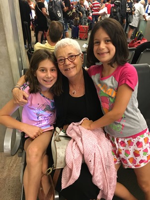 girls and Safta in airport