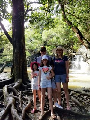 family-at-waterfall